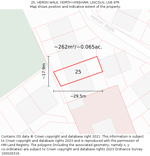 25, HERON WALK, NORTH HYKEHAM, LINCOLN, LN6 9TR: Plot and title map