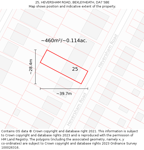 25, HEVERSHAM ROAD, BEXLEYHEATH, DA7 5BE: Plot and title map
