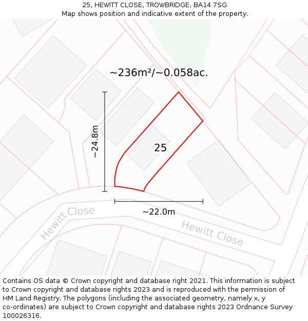 25, HEWITT CLOSE, TROWBRIDGE, BA14 7SG: Plot and title map