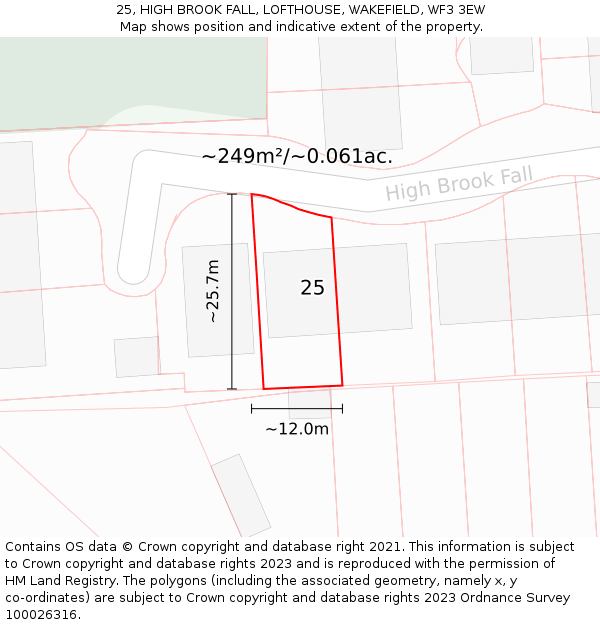 25, HIGH BROOK FALL, LOFTHOUSE, WAKEFIELD, WF3 3EW: Plot and title map