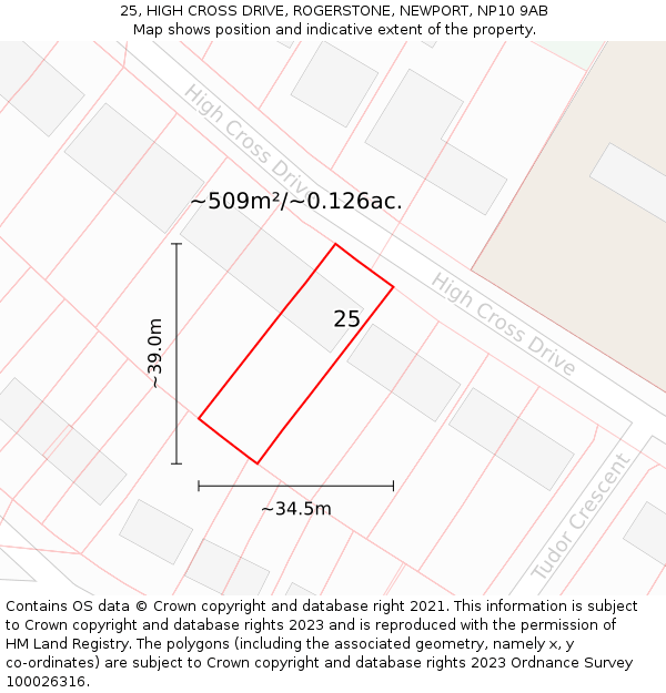 25, HIGH CROSS DRIVE, ROGERSTONE, NEWPORT, NP10 9AB: Plot and title map