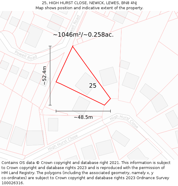 25, HIGH HURST CLOSE, NEWICK, LEWES, BN8 4NJ: Plot and title map