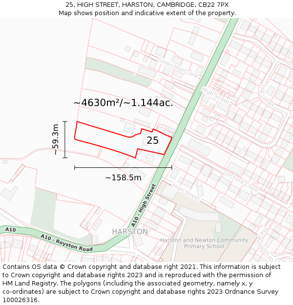 25, HIGH STREET, HARSTON, CAMBRIDGE, CB22 7PX: Plot and title map