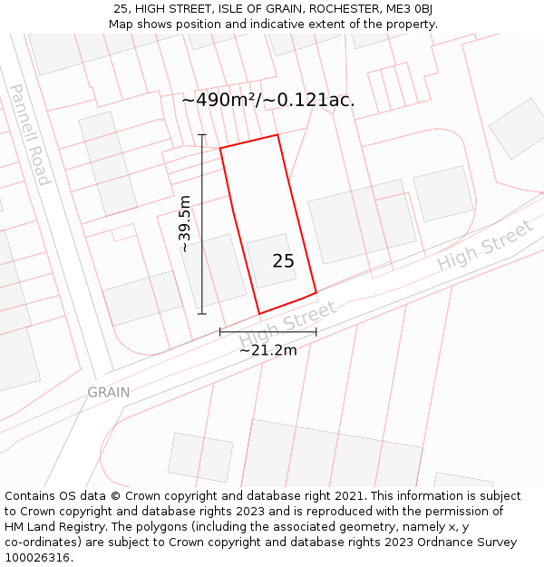25, HIGH STREET, ISLE OF GRAIN, ROCHESTER, ME3 0BJ: Plot and title map