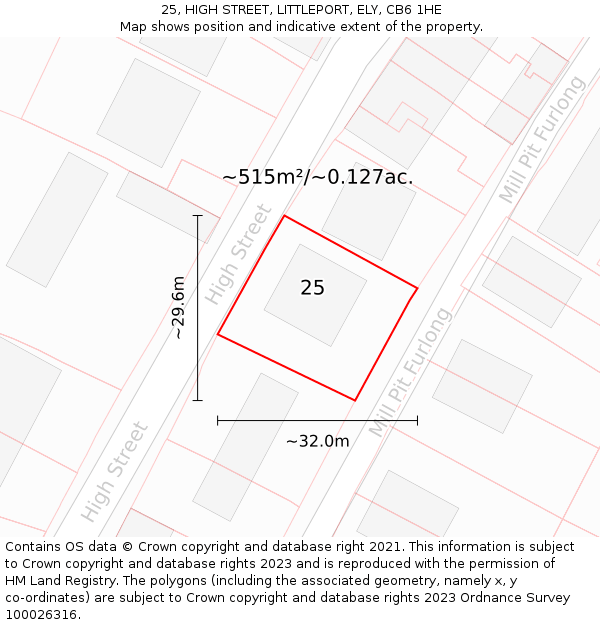 25, HIGH STREET, LITTLEPORT, ELY, CB6 1HE: Plot and title map