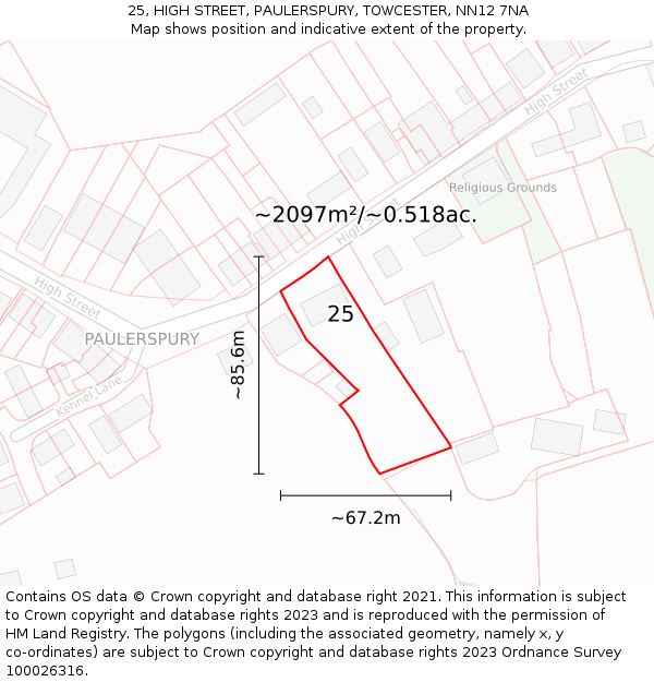 25, HIGH STREET, PAULERSPURY, TOWCESTER, NN12 7NA: Plot and title map
