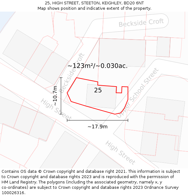 25, HIGH STREET, STEETON, KEIGHLEY, BD20 6NT: Plot and title map