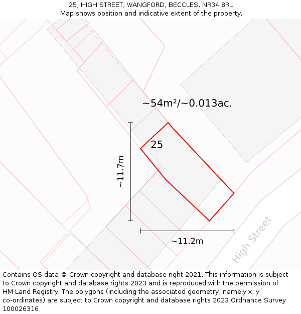 25, HIGH STREET, WANGFORD, BECCLES, NR34 8RL: Plot and title map