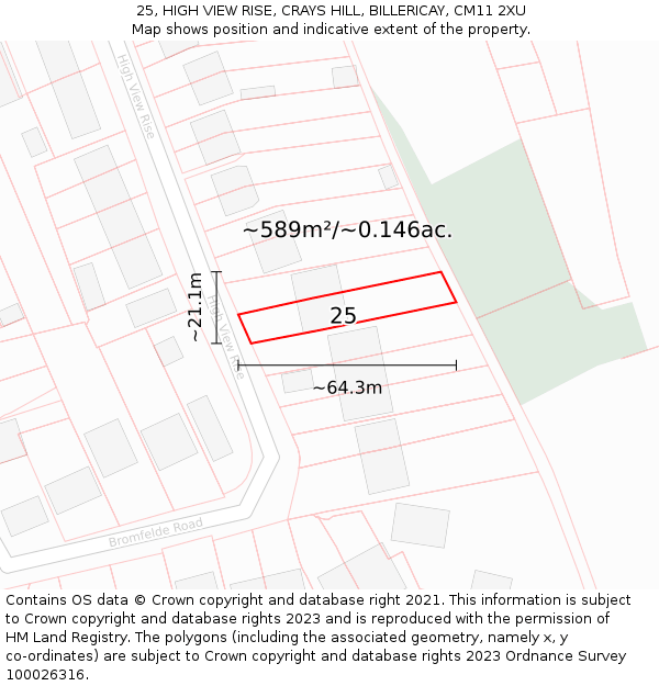 25, HIGH VIEW RISE, CRAYS HILL, BILLERICAY, CM11 2XU: Plot and title map