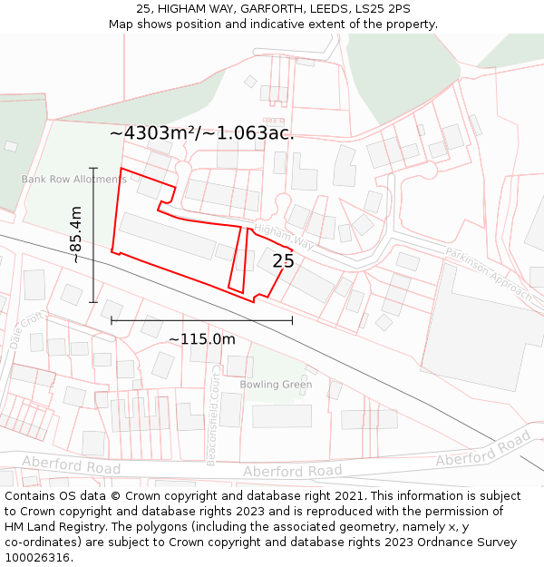 25, HIGHAM WAY, GARFORTH, LEEDS, LS25 2PS: Plot and title map