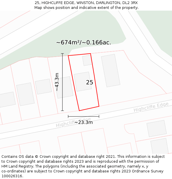 25, HIGHCLIFFE EDGE, WINSTON, DARLINGTON, DL2 3RX: Plot and title map