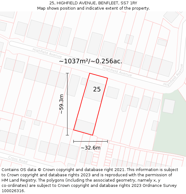 25, HIGHFIELD AVENUE, BENFLEET, SS7 1RY: Plot and title map