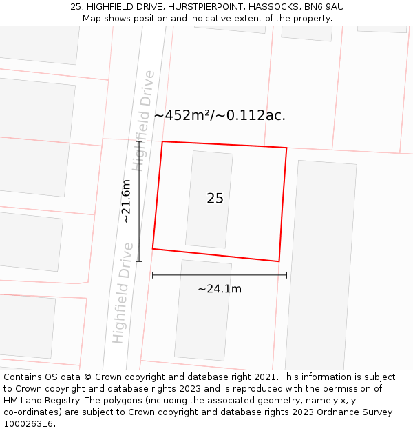 25, HIGHFIELD DRIVE, HURSTPIERPOINT, HASSOCKS, BN6 9AU: Plot and title map