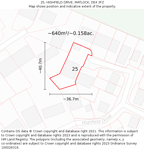 25, HIGHFIELD DRIVE, MATLOCK, DE4 3FZ: Plot and title map