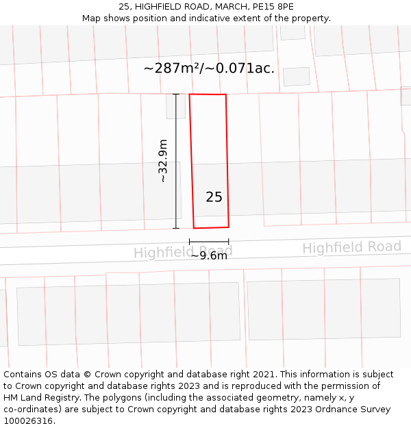 25, HIGHFIELD ROAD, MARCH, PE15 8PE: Plot and title map