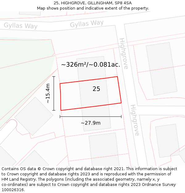 25, HIGHGROVE, GILLINGHAM, SP8 4SA: Plot and title map