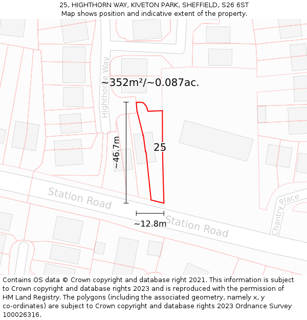 25, HIGHTHORN WAY, KIVETON PARK, SHEFFIELD, S26 6ST: Plot and title map