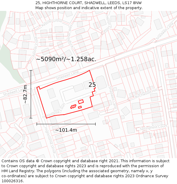25, HIGHTHORNE COURT, SHADWELL, LEEDS, LS17 8NW: Plot and title map