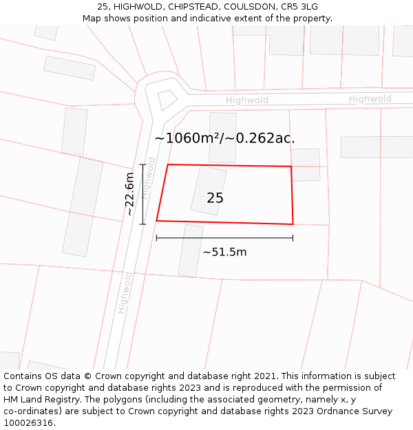 25, HIGHWOLD, CHIPSTEAD, COULSDON, CR5 3LG: Plot and title map