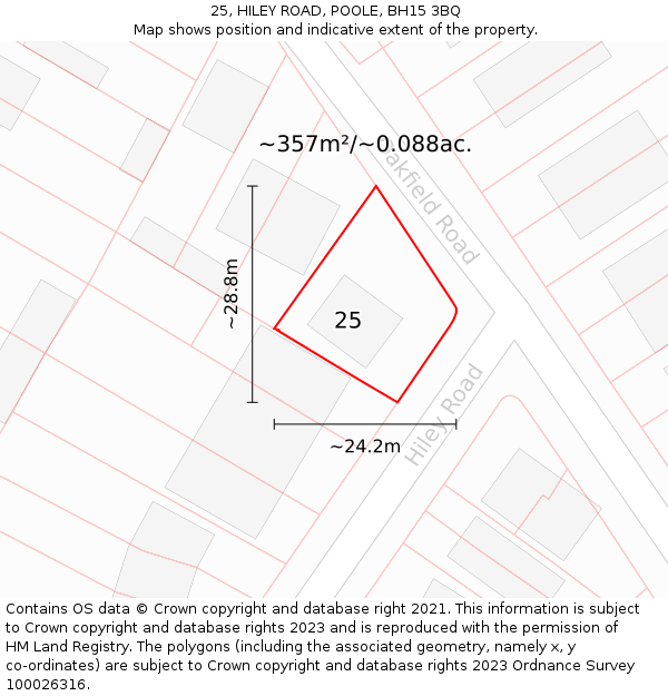 25, HILEY ROAD, POOLE, BH15 3BQ: Plot and title map