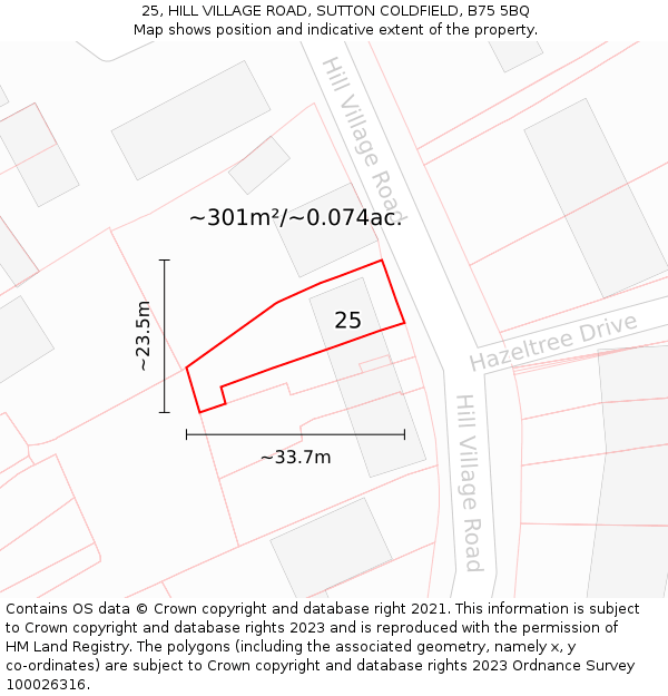 25, HILL VILLAGE ROAD, SUTTON COLDFIELD, B75 5BQ: Plot and title map