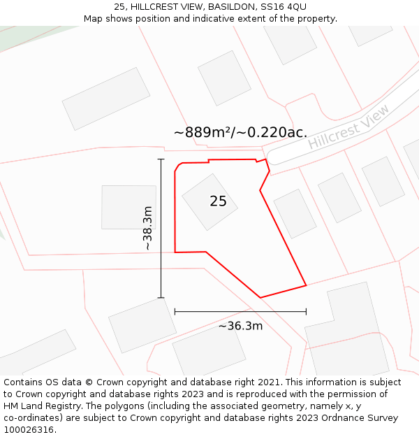 25, HILLCREST VIEW, BASILDON, SS16 4QU: Plot and title map