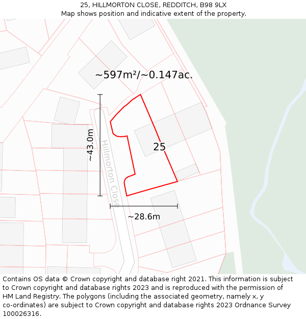 25, HILLMORTON CLOSE, REDDITCH, B98 9LX: Plot and title map