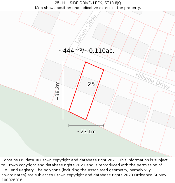 25, HILLSIDE DRIVE, LEEK, ST13 8JQ: Plot and title map