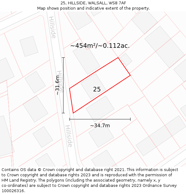 25, HILLSIDE, WALSALL, WS8 7AF: Plot and title map