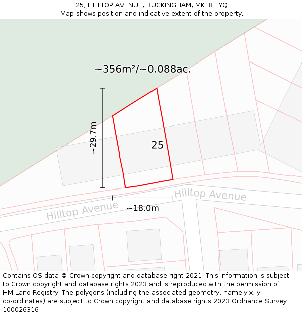 25, HILLTOP AVENUE, BUCKINGHAM, MK18 1YQ: Plot and title map