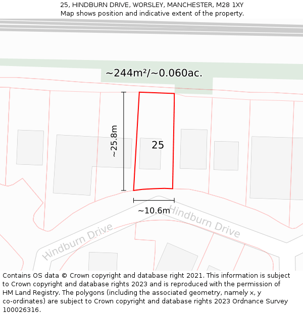 25, HINDBURN DRIVE, WORSLEY, MANCHESTER, M28 1XY: Plot and title map