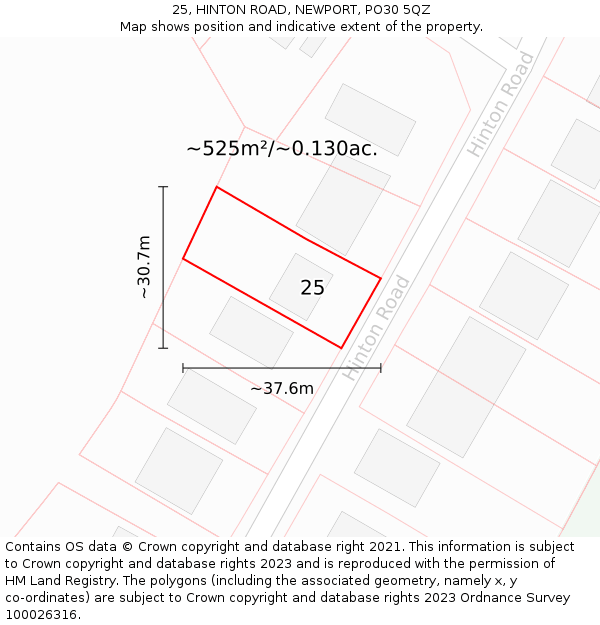 25, HINTON ROAD, NEWPORT, PO30 5QZ: Plot and title map