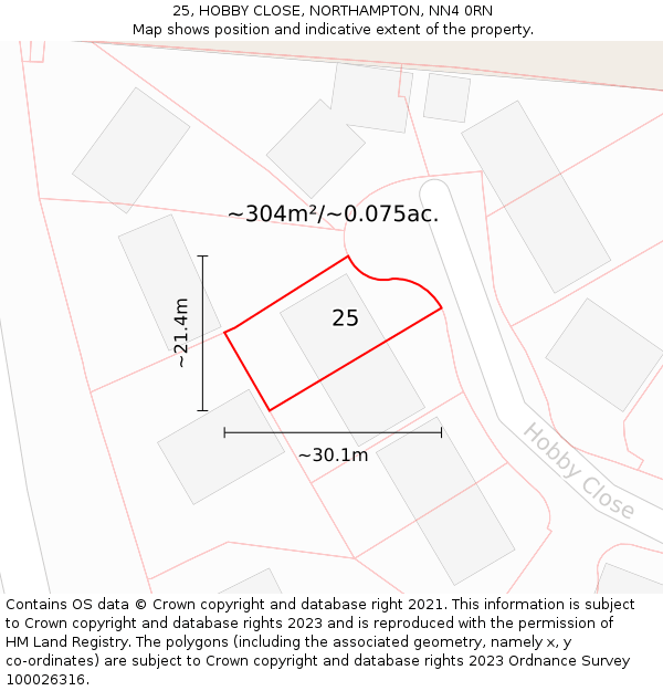 25, HOBBY CLOSE, NORTHAMPTON, NN4 0RN: Plot and title map