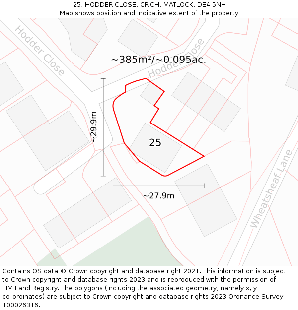 25, HODDER CLOSE, CRICH, MATLOCK, DE4 5NH: Plot and title map