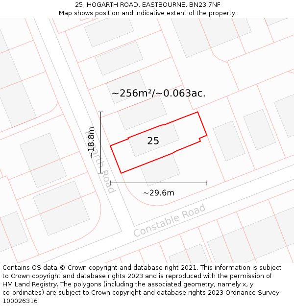 25, HOGARTH ROAD, EASTBOURNE, BN23 7NF: Plot and title map