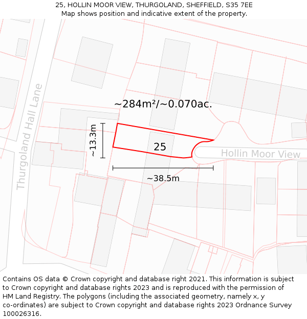 25, HOLLIN MOOR VIEW, THURGOLAND, SHEFFIELD, S35 7EE: Plot and title map