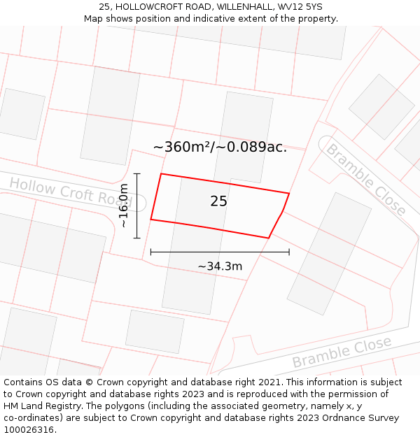 25, HOLLOWCROFT ROAD, WILLENHALL, WV12 5YS: Plot and title map