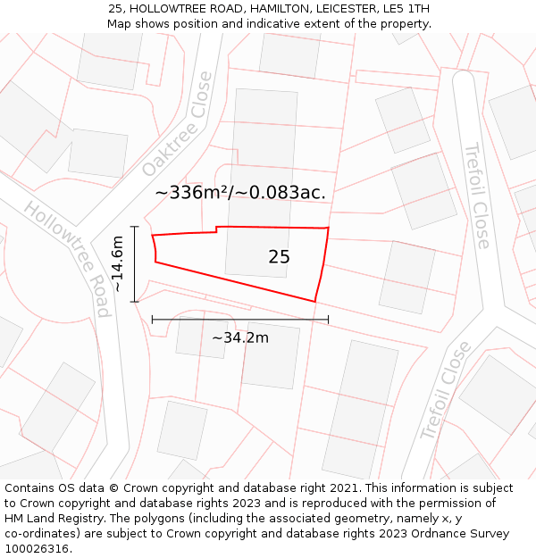 25, HOLLOWTREE ROAD, HAMILTON, LEICESTER, LE5 1TH: Plot and title map