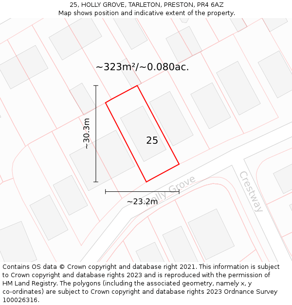 25, HOLLY GROVE, TARLETON, PRESTON, PR4 6AZ: Plot and title map