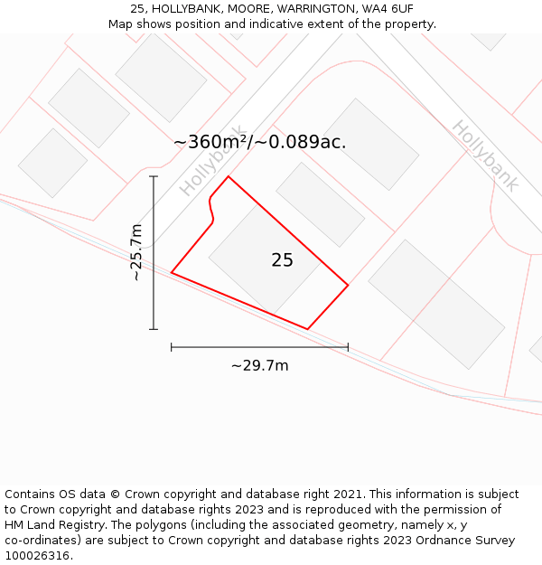 25, HOLLYBANK, MOORE, WARRINGTON, WA4 6UF: Plot and title map