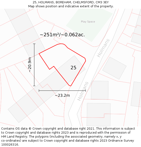 25, HOLMANS, BOREHAM, CHELMSFORD, CM3 3EY: Plot and title map