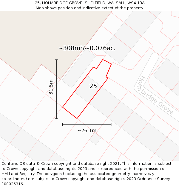 25, HOLMBRIDGE GROVE, SHELFIELD, WALSALL, WS4 1RA: Plot and title map