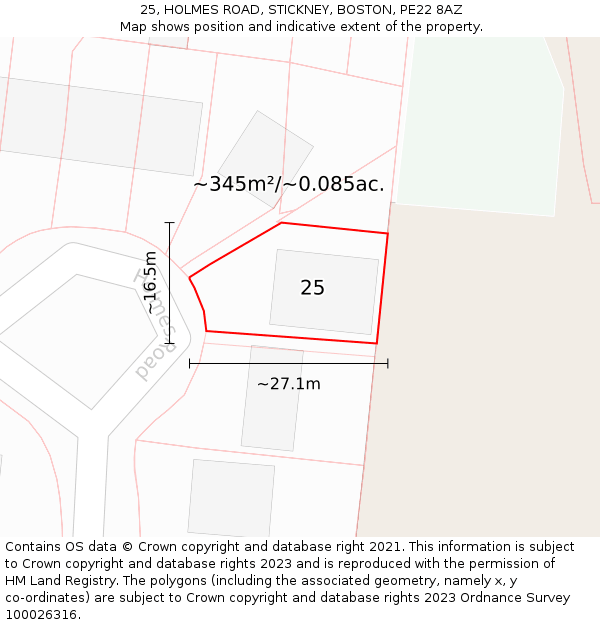 25, HOLMES ROAD, STICKNEY, BOSTON, PE22 8AZ: Plot and title map