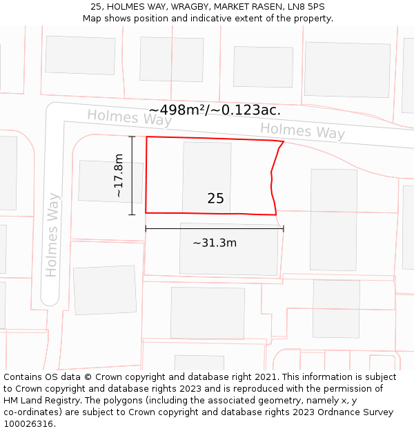 25, HOLMES WAY, WRAGBY, MARKET RASEN, LN8 5PS: Plot and title map