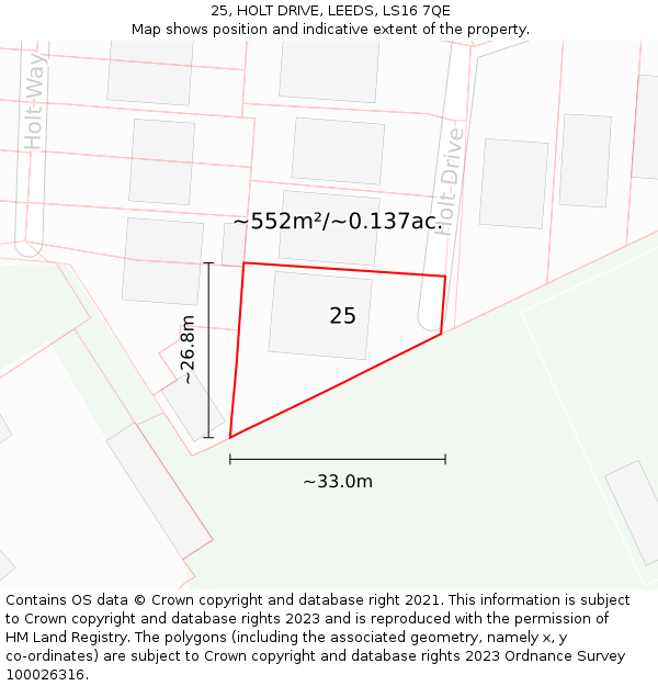 25, HOLT DRIVE, LEEDS, LS16 7QE: Plot and title map