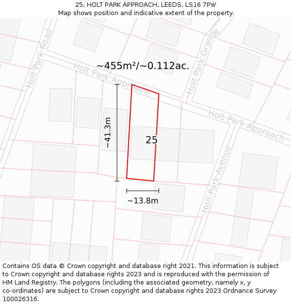 25, HOLT PARK APPROACH, LEEDS, LS16 7PW: Plot and title map
