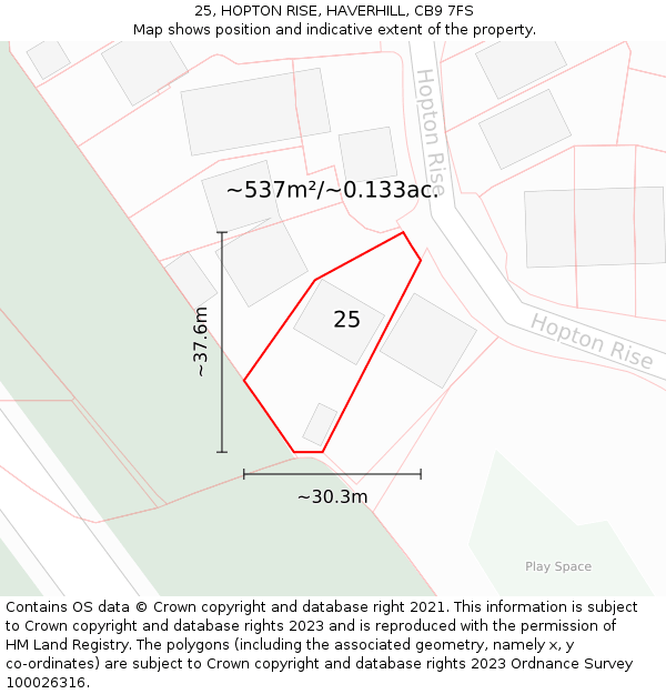 25, HOPTON RISE, HAVERHILL, CB9 7FS: Plot and title map