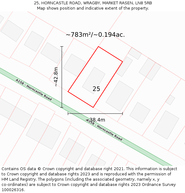 25, HORNCASTLE ROAD, WRAGBY, MARKET RASEN, LN8 5RB: Plot and title map
