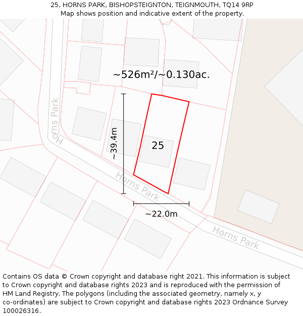 25, HORNS PARK, BISHOPSTEIGNTON, TEIGNMOUTH, TQ14 9RP: Plot and title map