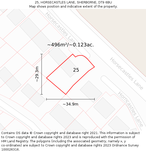 25, HORSECASTLES LANE, SHERBORNE, DT9 6BU: Plot and title map